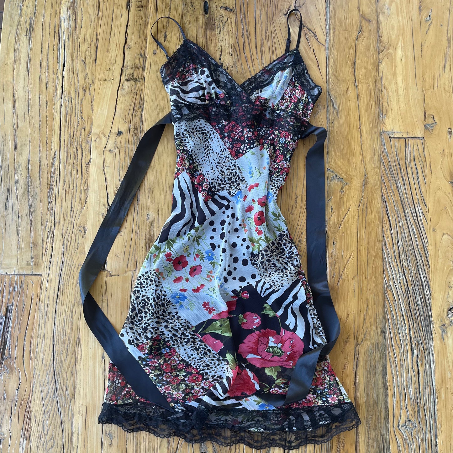 multi pattern midi dress