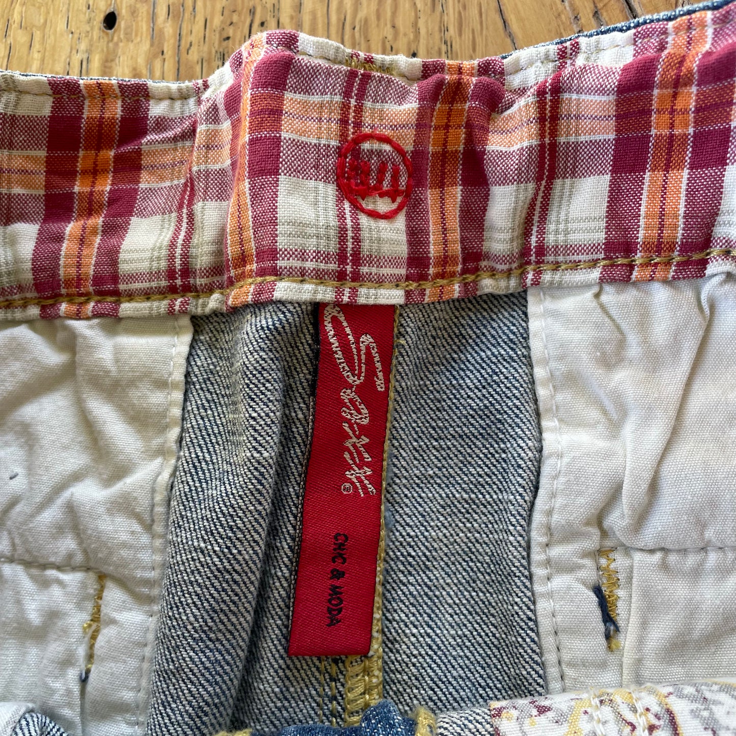 denim studded mini skirt