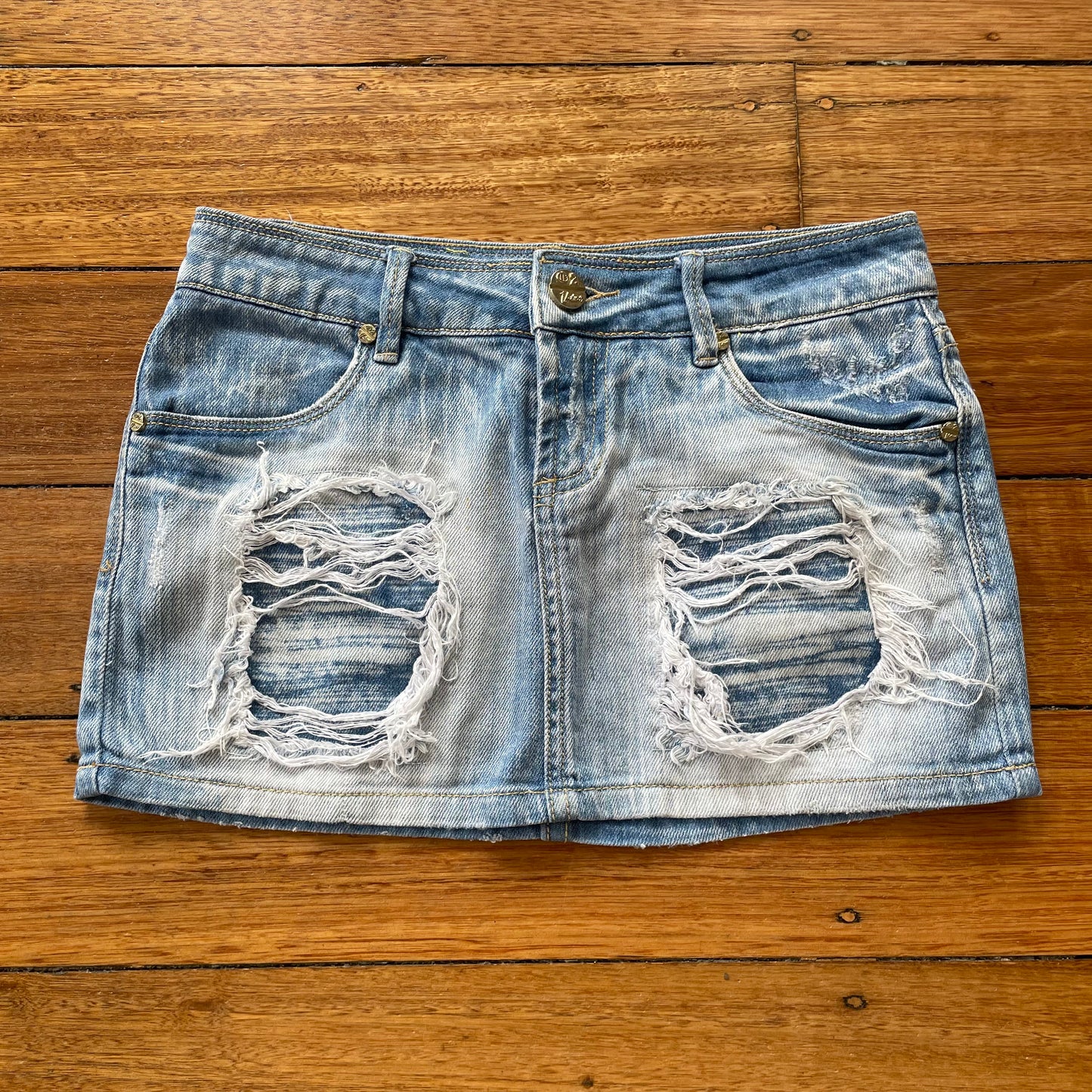 light denim ripped mini skirt