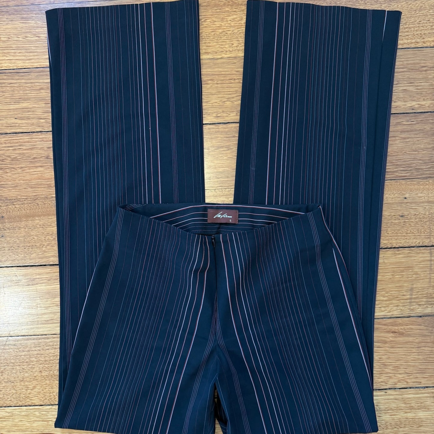 black pinsripe trousers