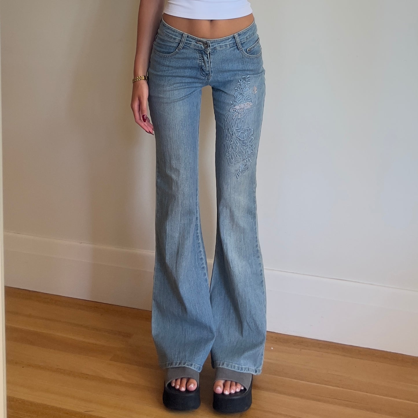 embroidered flared jeans