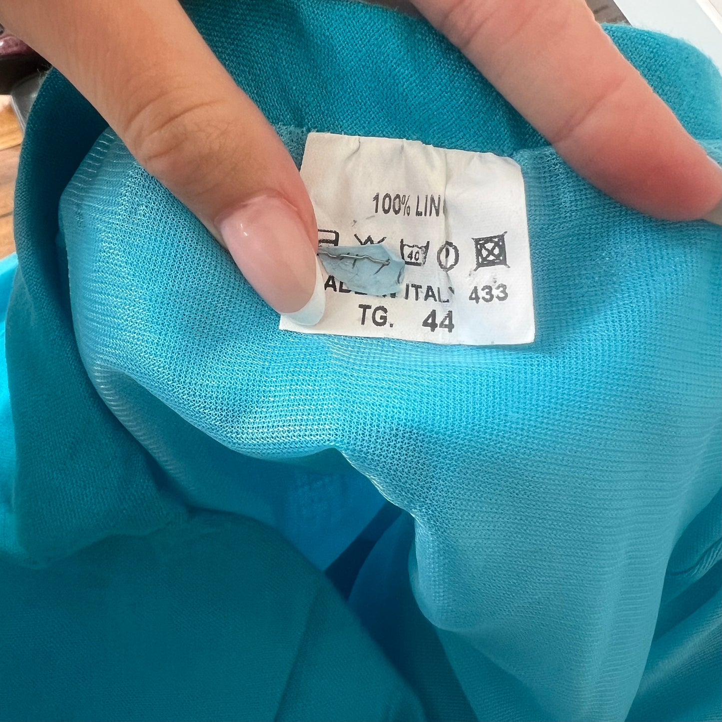 blue linen midi skirt