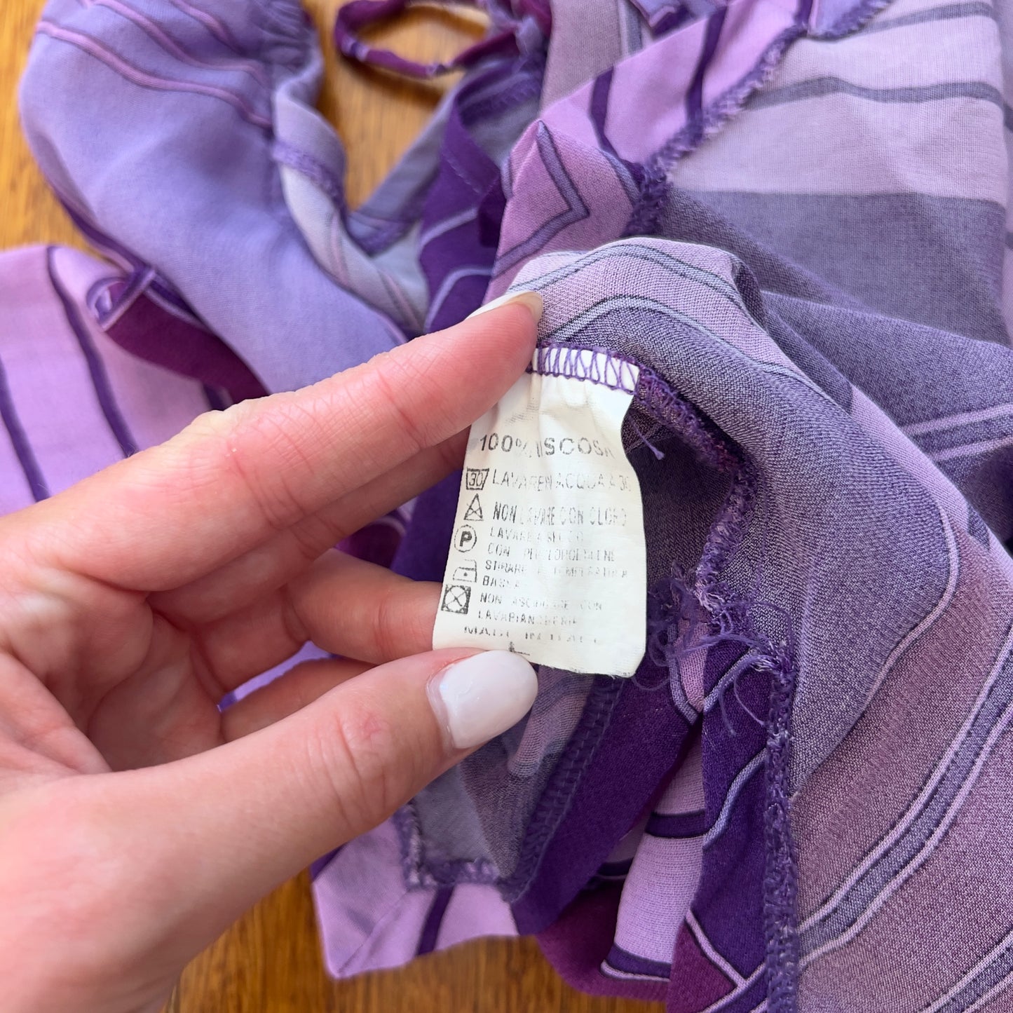 sheer graphic purple blouse
