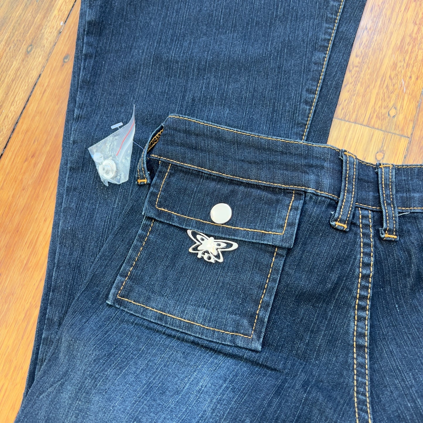 low rise flared Face Off jeans