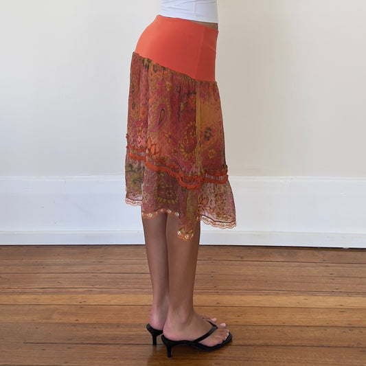 graphic mesh midi skirt