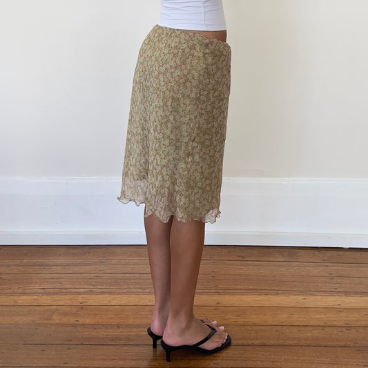 sheer floral midi skirt