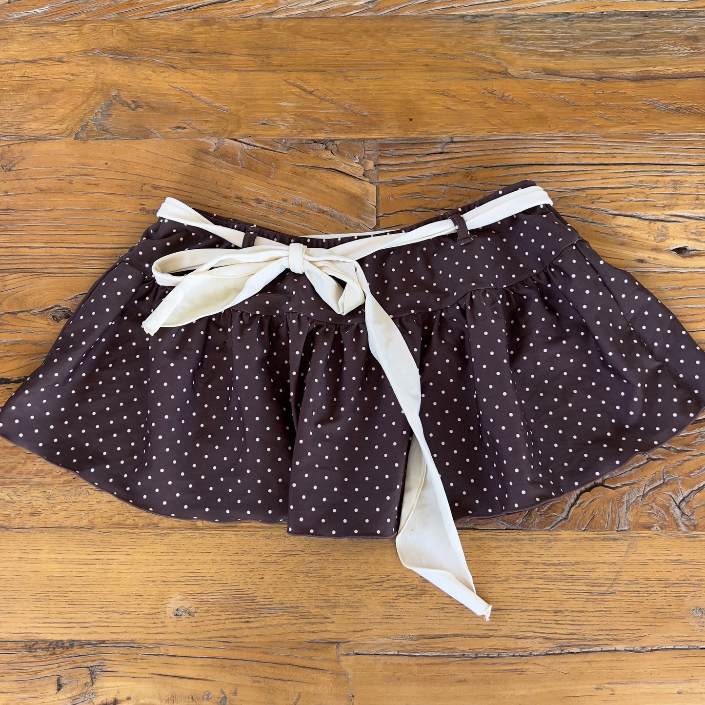 brown polkadot mini skirt