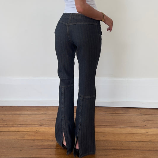 pinstripe flared jeans with slit