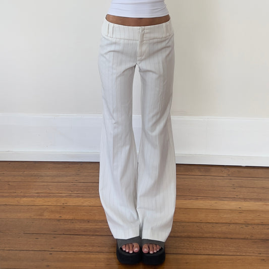 white pinstripe trousers