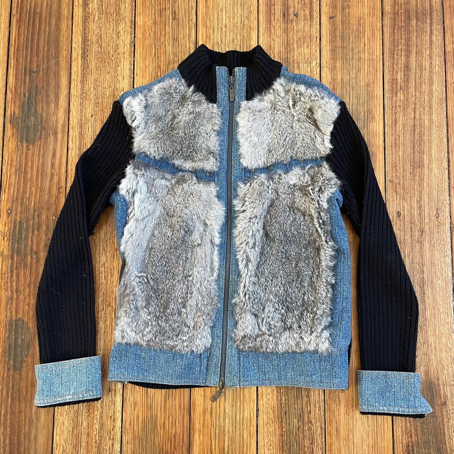 wool/fur zip up sweater