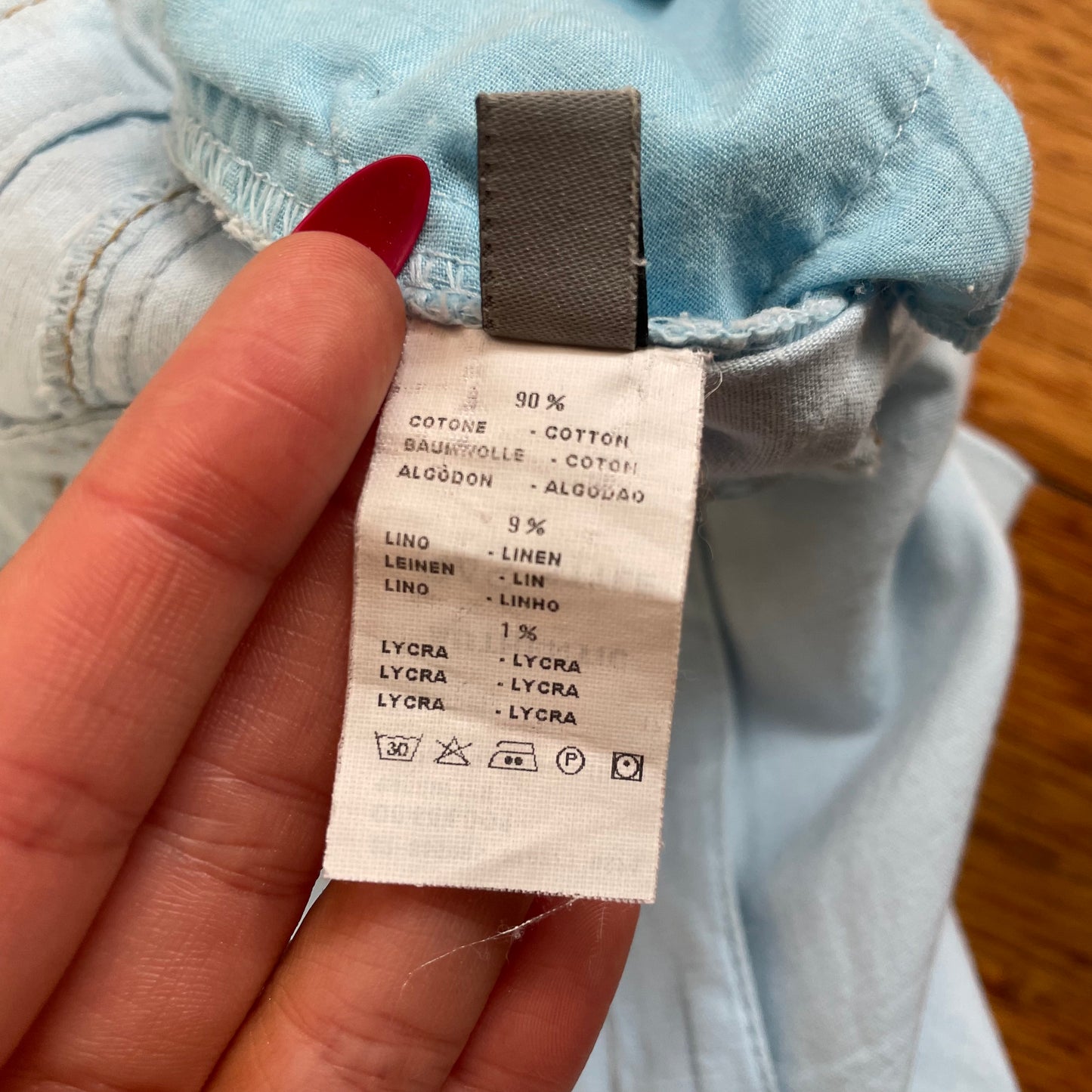 blue linen/cotton flared pants