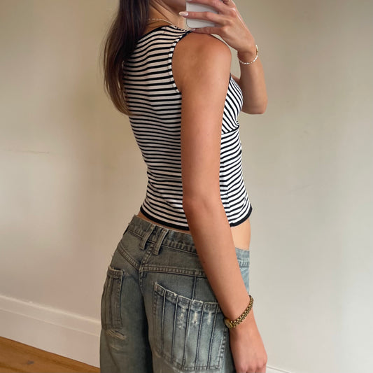 striped v-neck tank