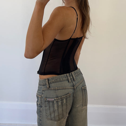 black mesh lace corset
