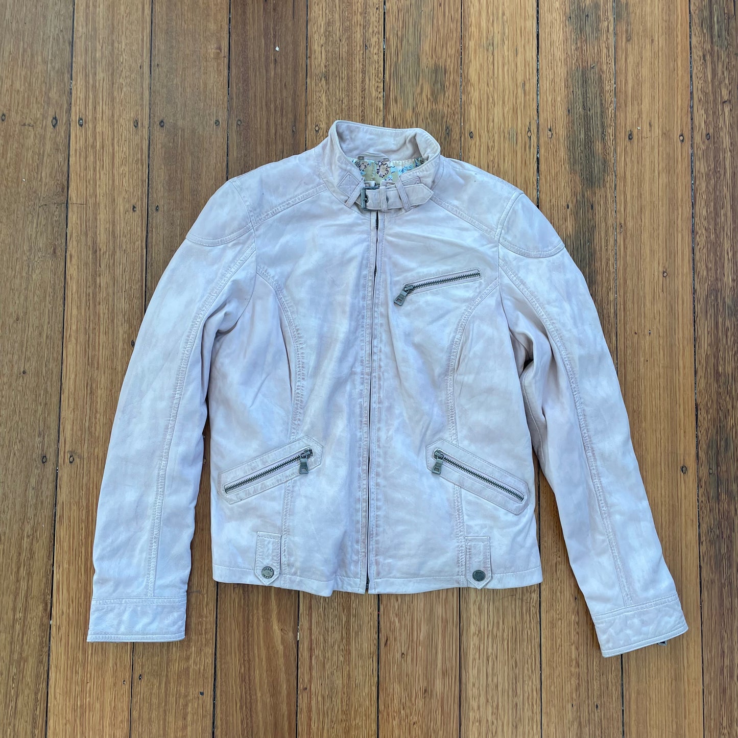 pink leather jacket