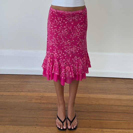 pink floral midi skirt