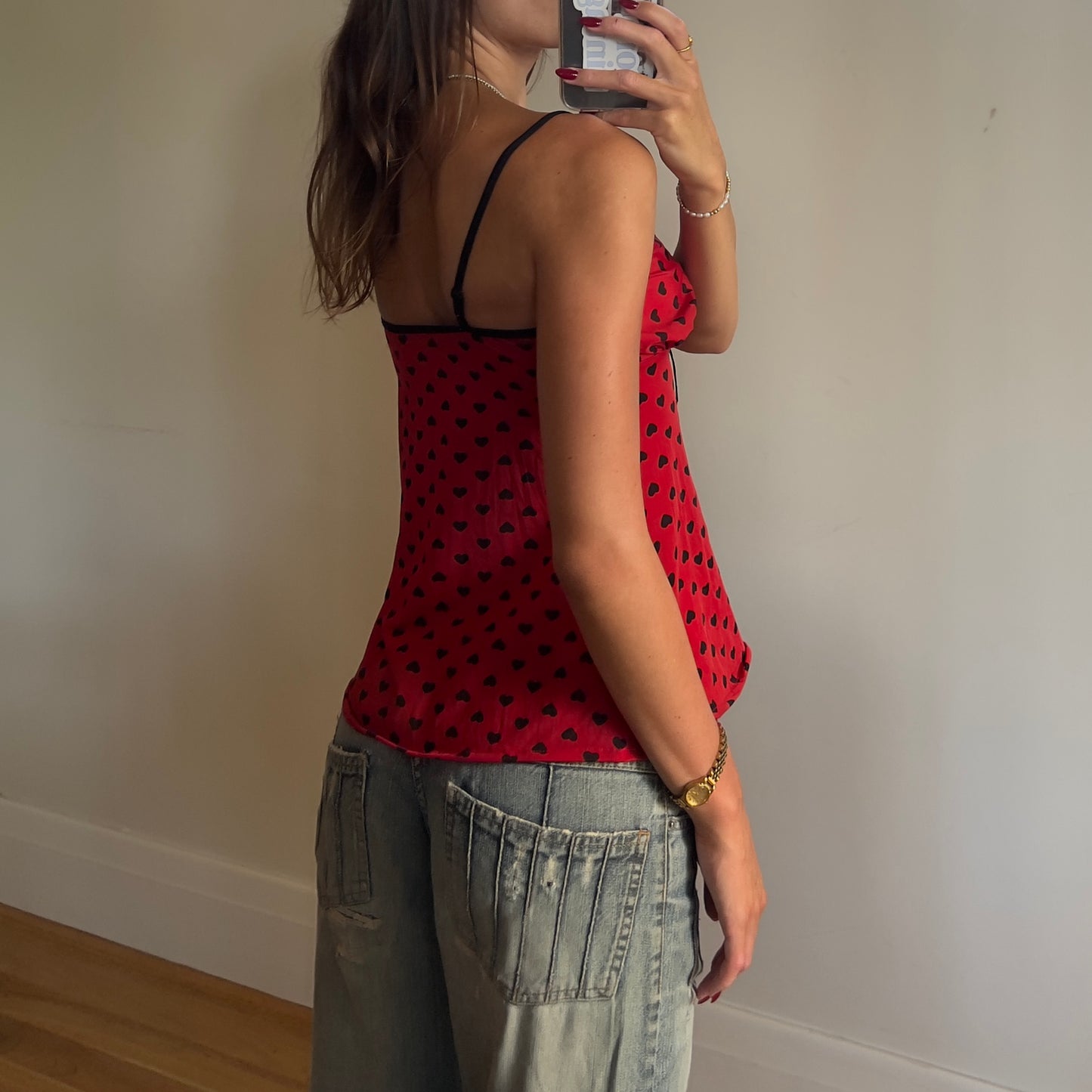 red polka-heart cami