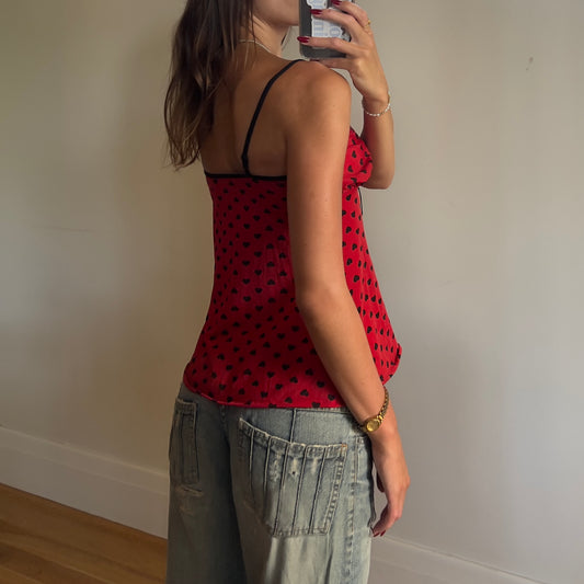 red polka-heart cami