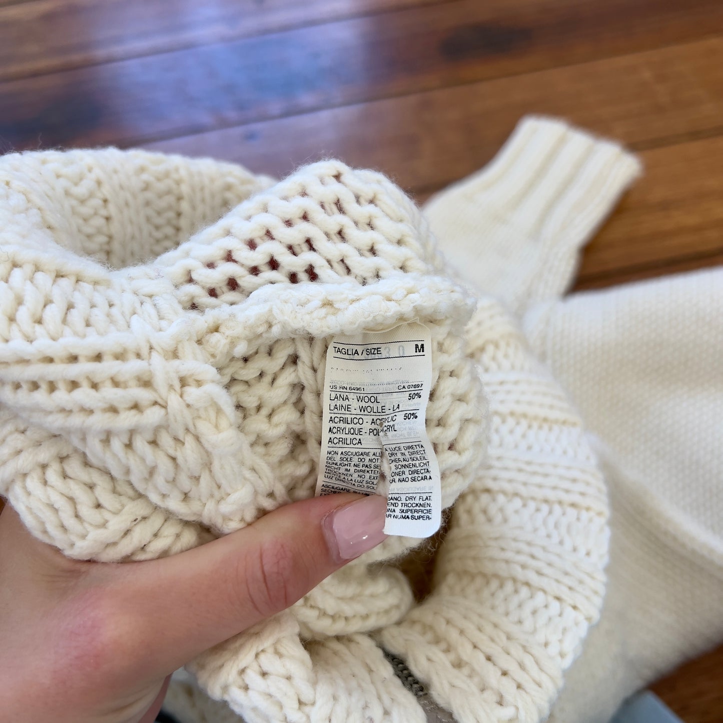 cream zip up wool knit