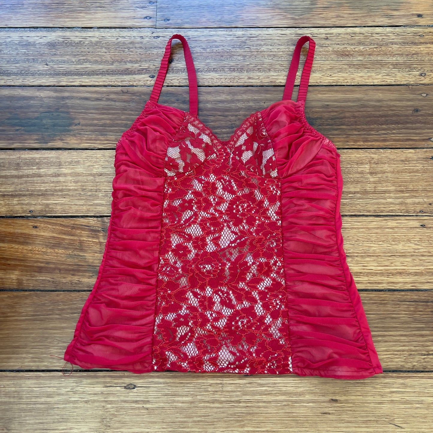 ruched red lace cami