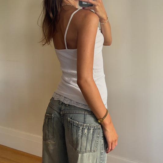 white ribbed lace cami