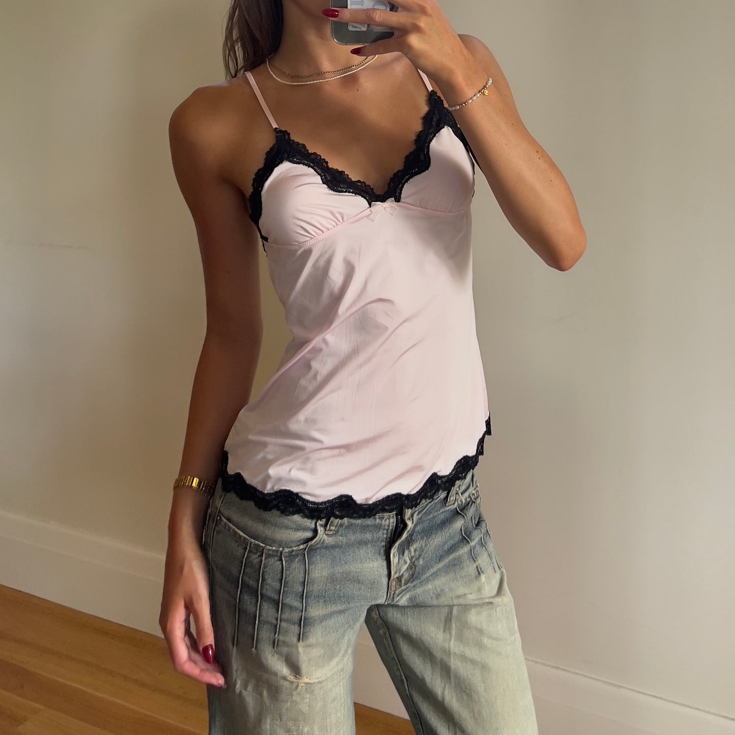 pink/black lace cami