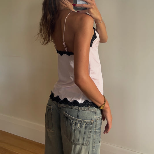 pink/black lace cami
