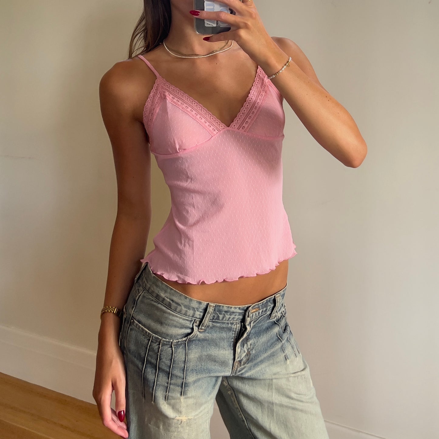pink lace sheer cami