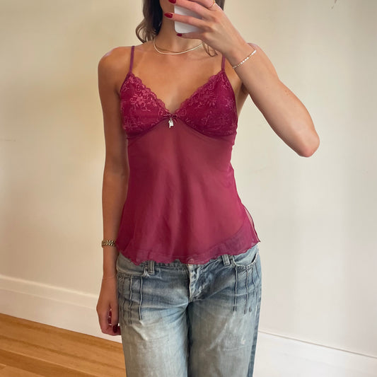 burgundy mesh/lace cami