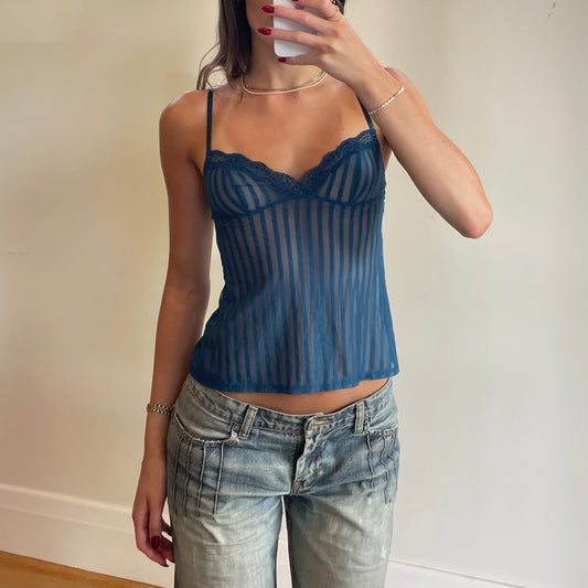 y2k navy teal stripe cami