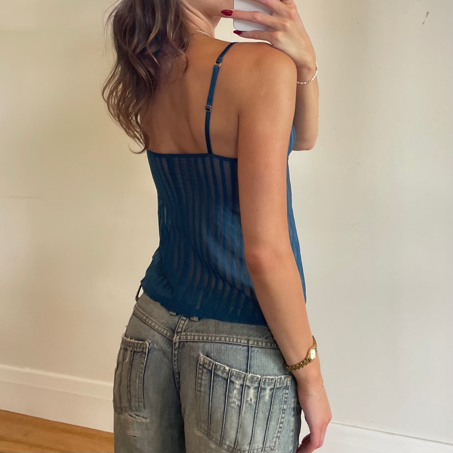 y2k navy teal stripe cami