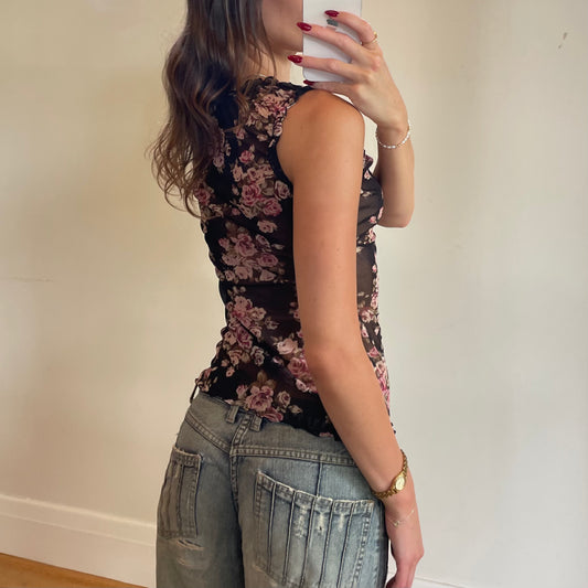 floral lace lace up top