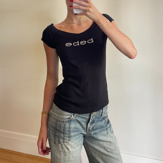 black Bebe off-shoulder top