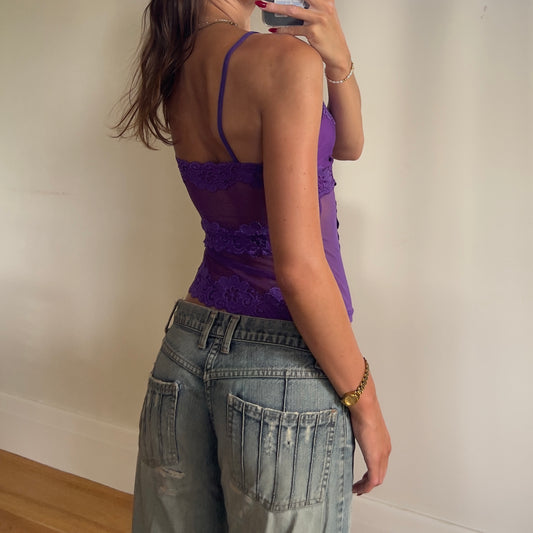 y2k purple sheer lace cami