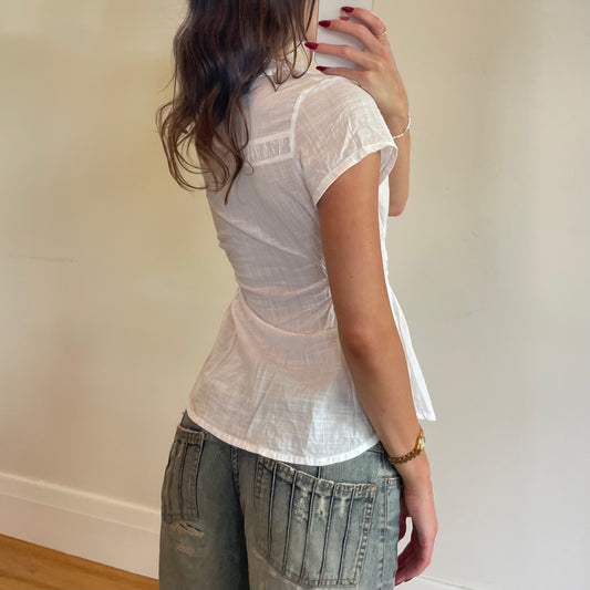 white button up shirt w/ruching