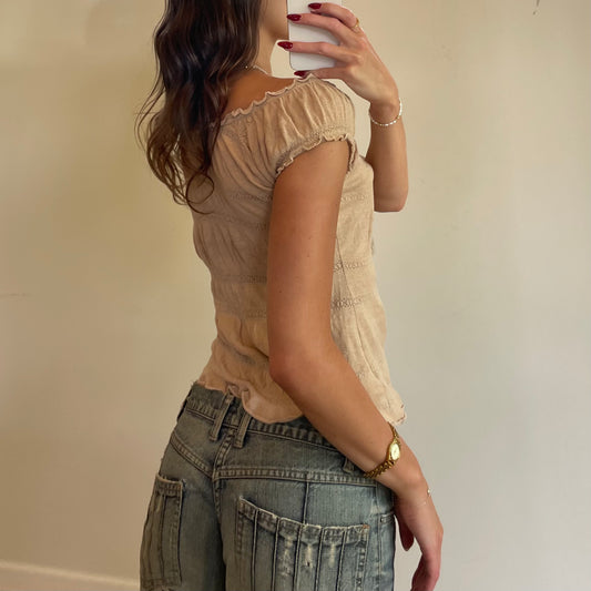 vintage frilly off-shoulder top