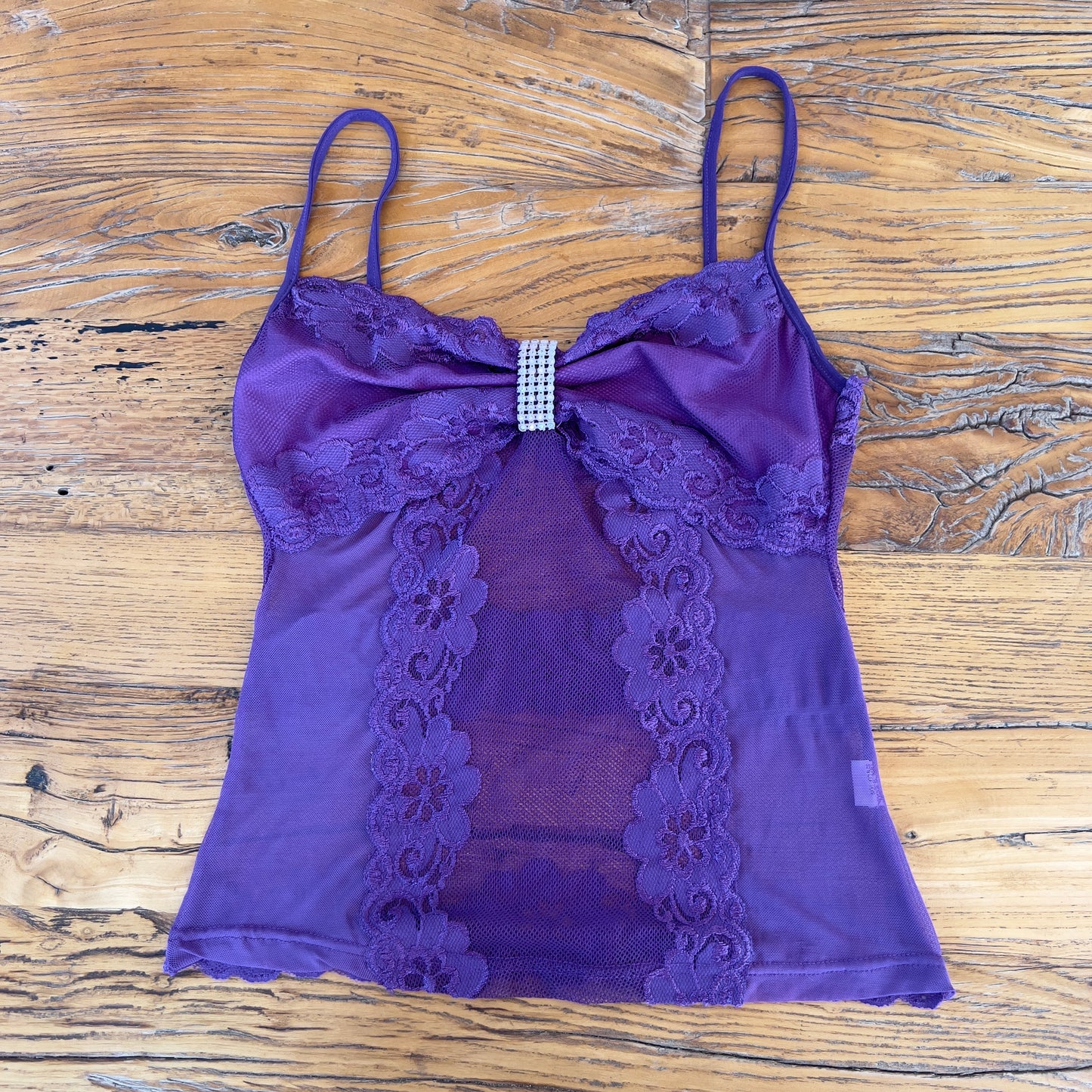 y2k purple sheer lace cami