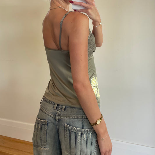 khaki green cami w/ flower print