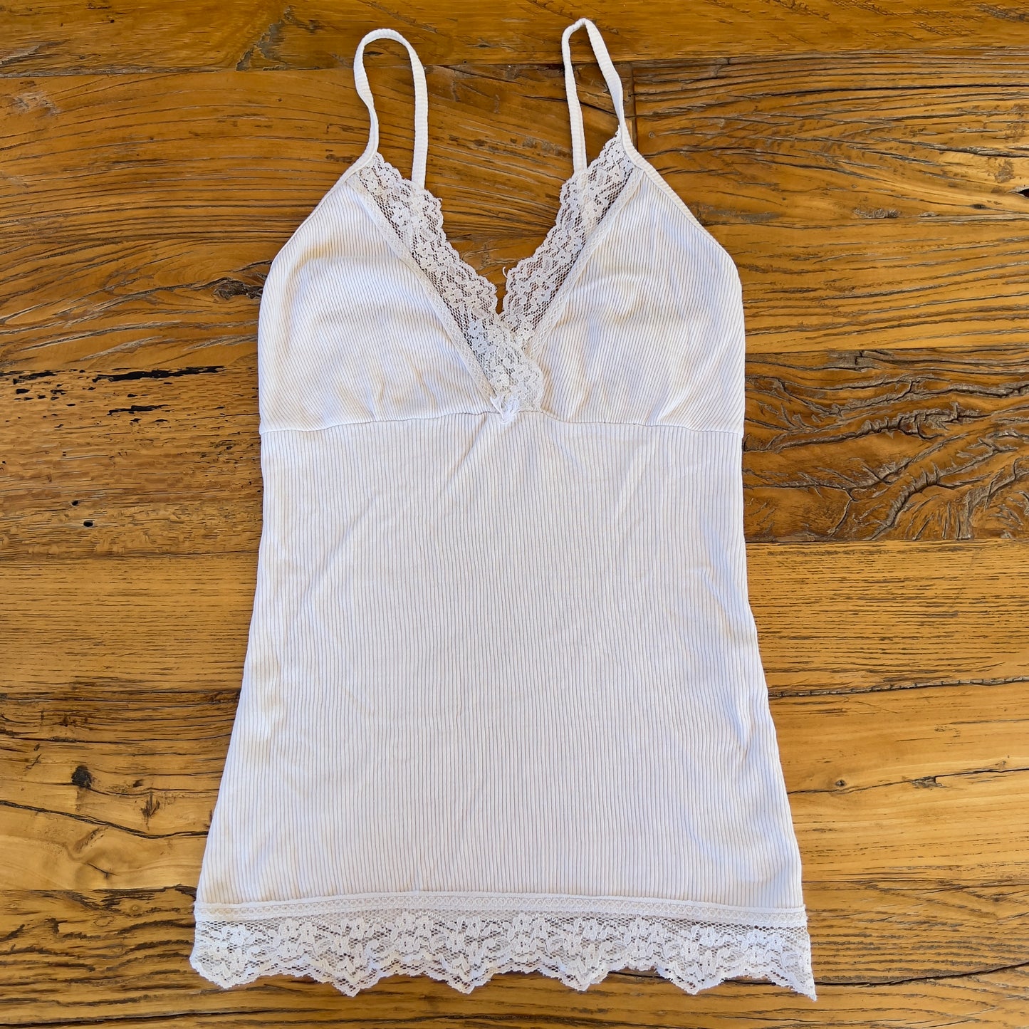 white ribbed lace cami