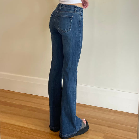 mid rise flared denim jeans