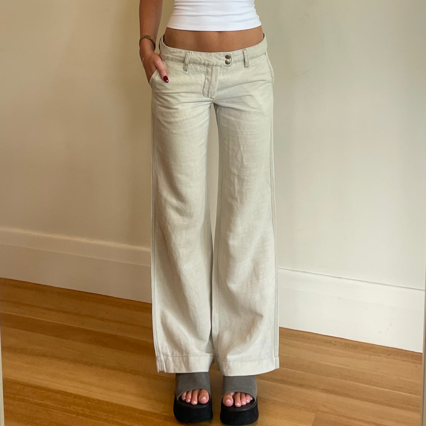 beige linen pants