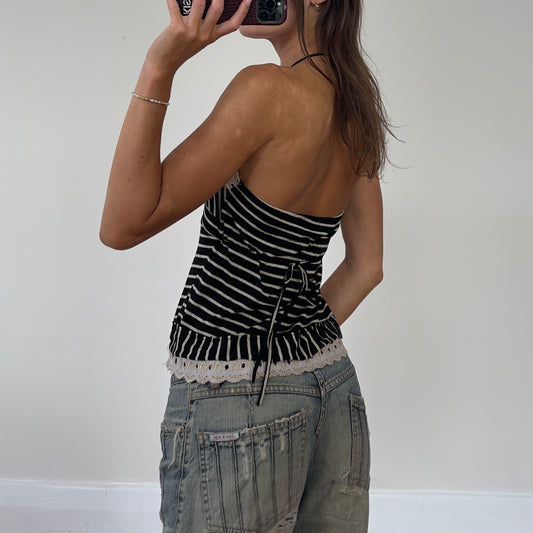 stripe lace halter top