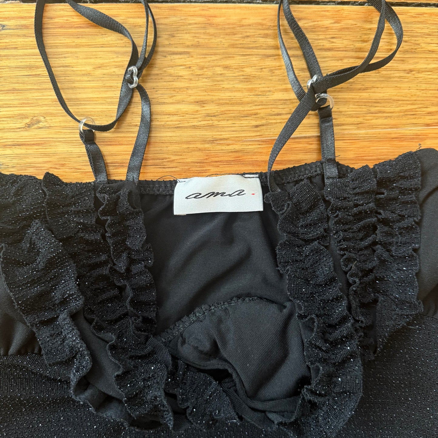 black sparkle frill cami