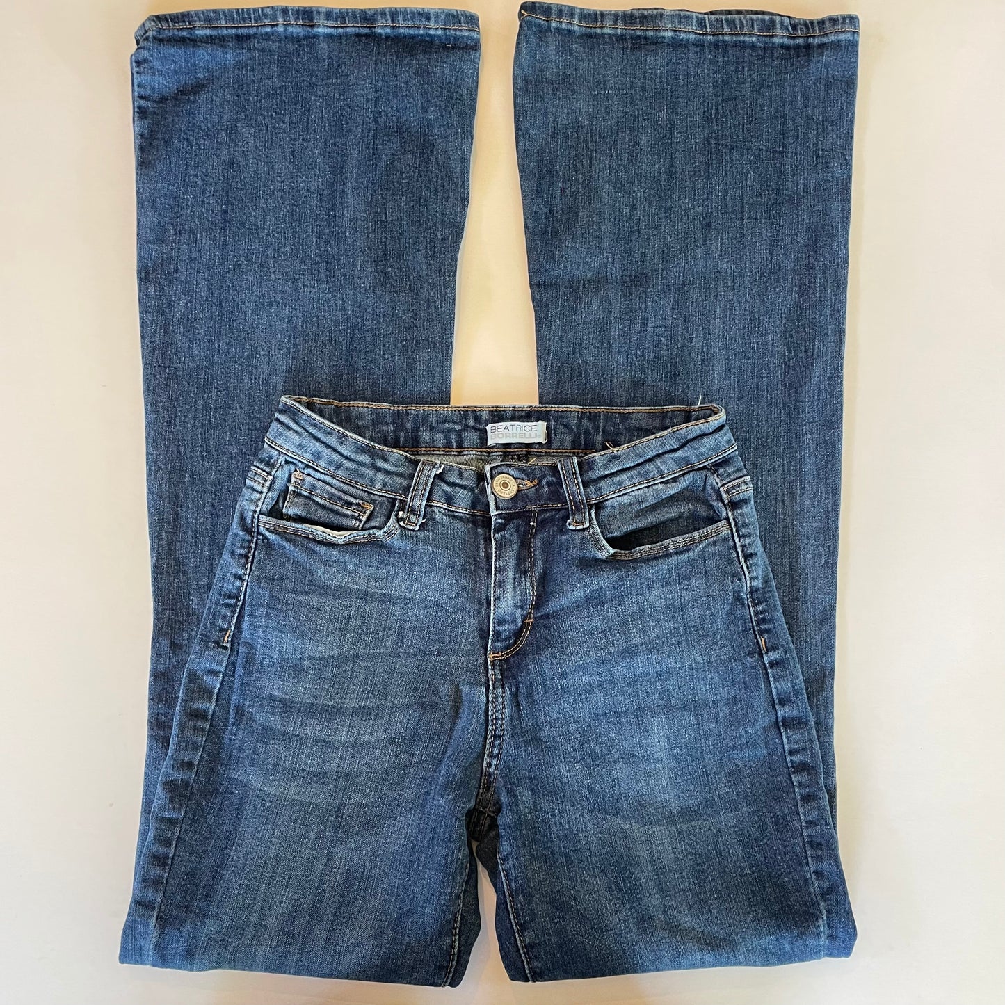 mid rise flared denim jeans