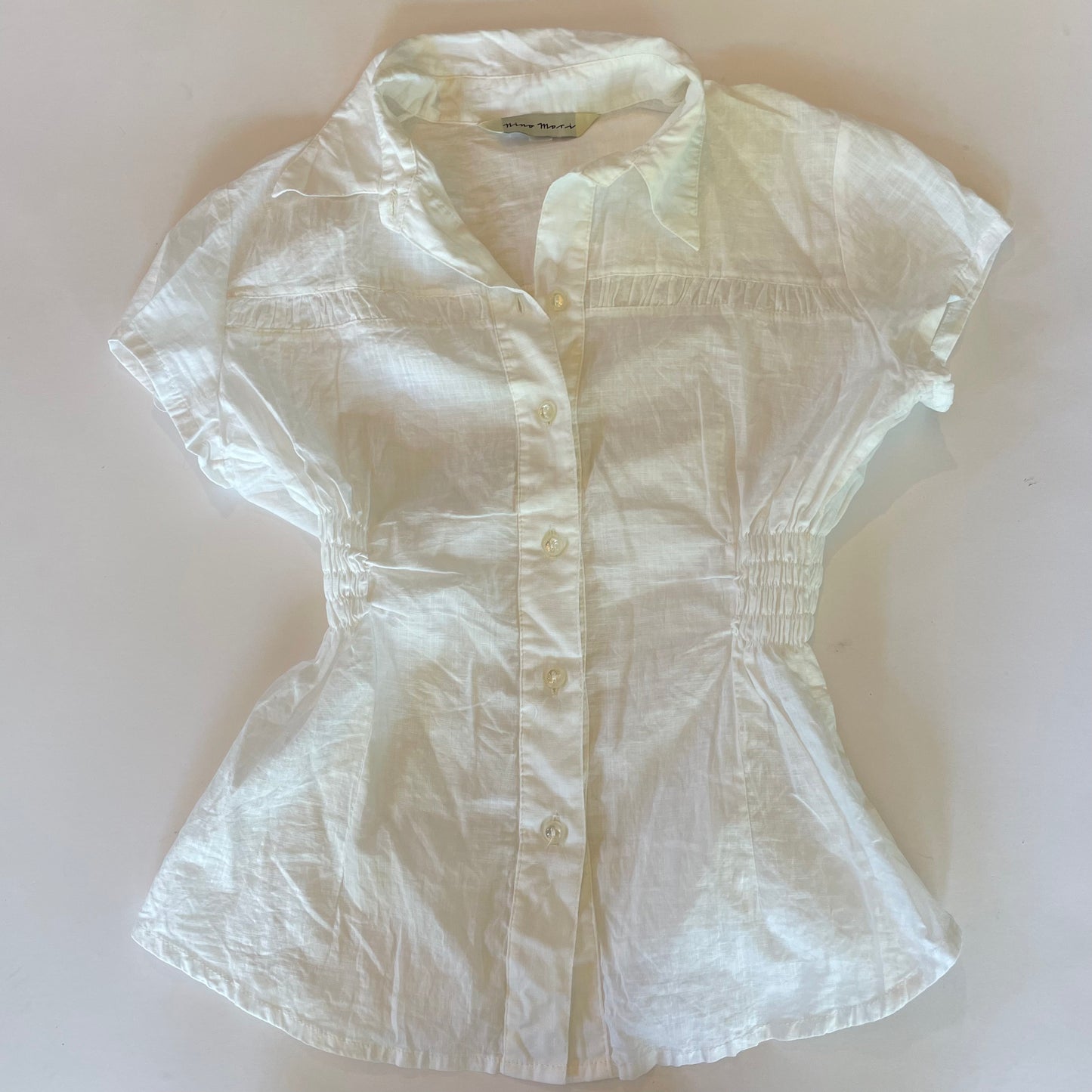 white button up shirt w/ruching