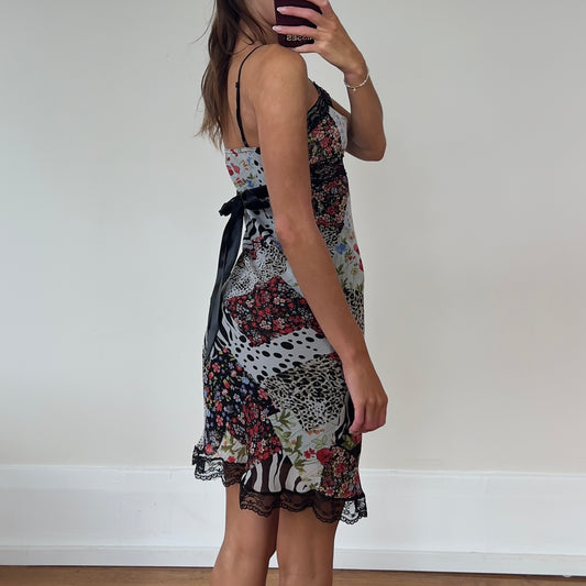 multi pattern midi dress