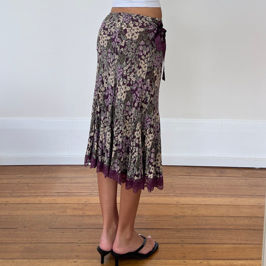 purple floral midi skirt