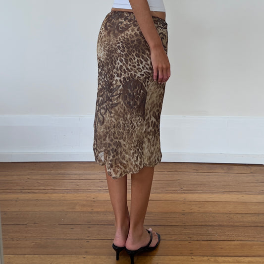 leopard/graphic print midi skirt