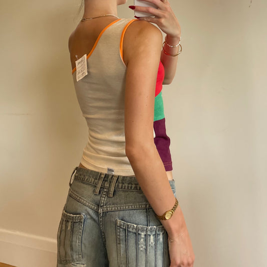 one-shoulder graphic tank