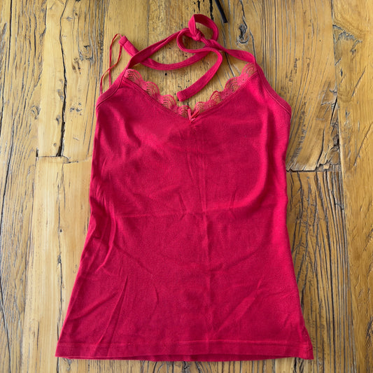 red lace trim halter