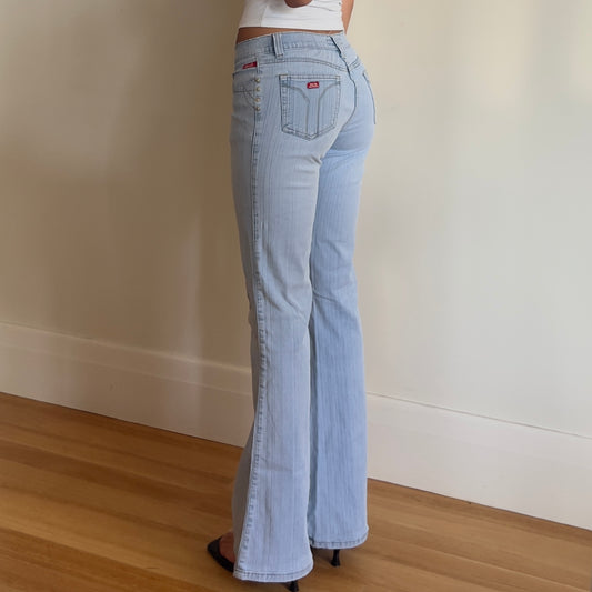 flared light denim jeans
